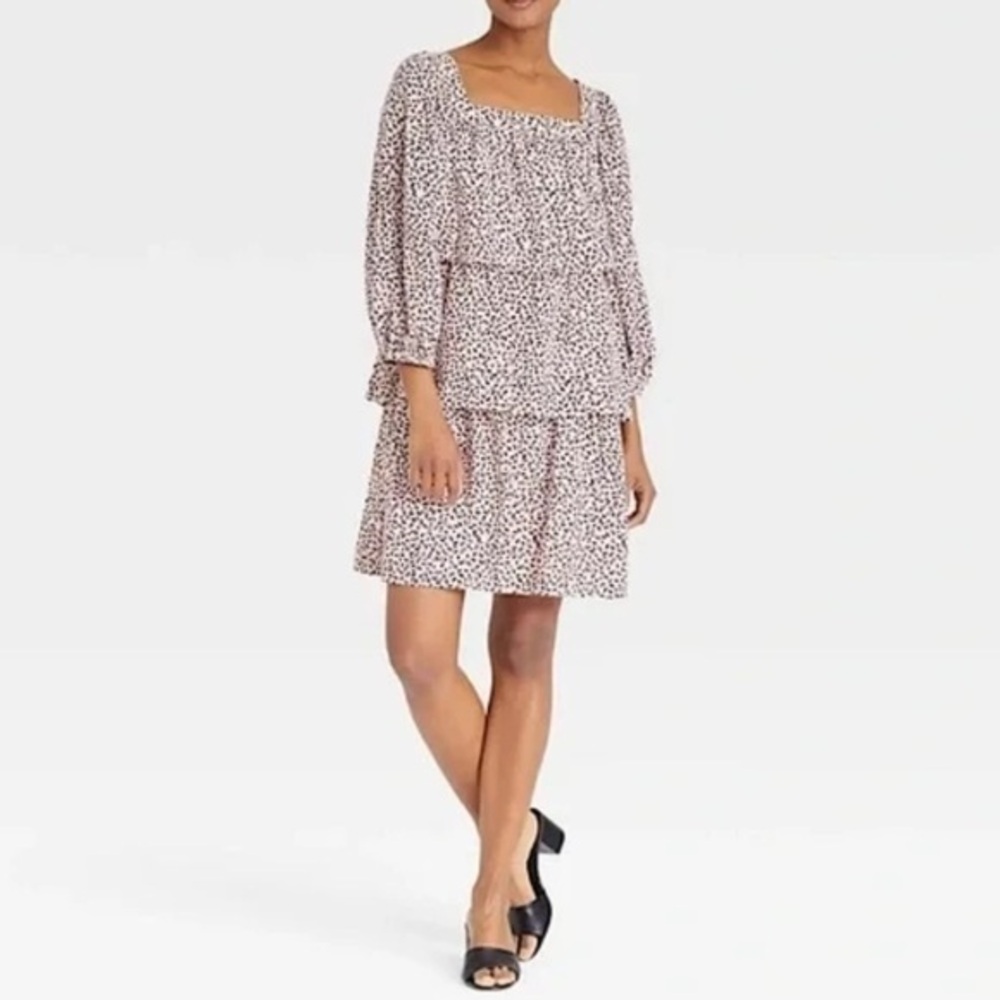 NWT Who What Wear tiered square neck bishop sleeve dress lined S